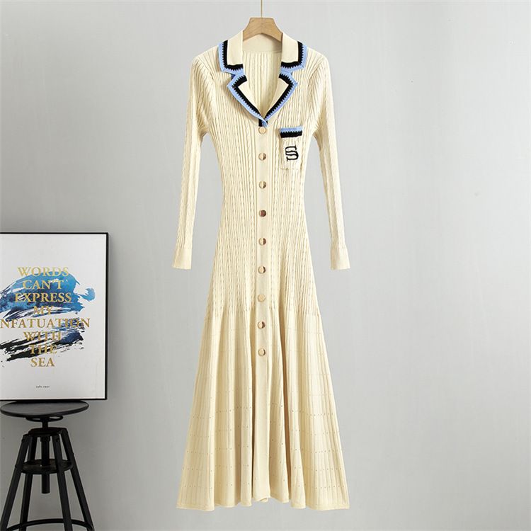 Ropa de mujer, primavera y otoño 2024, nuevo vestido de punto ajustado, ropa interior de mujer, ropa exterior, manga larga, falda ajustada a la cadera._voghion.com