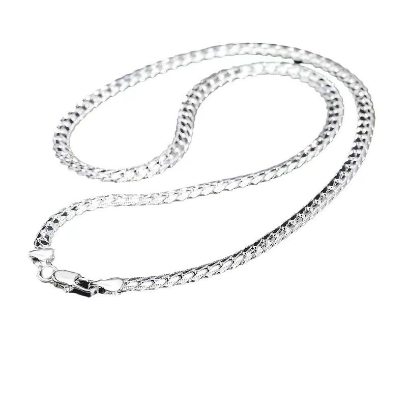 Catena a ferro di cavallo placcata in argento da 50 cm, catena laterale da 60 mm, catena leggera di lusso con osso di serpente in rilievo criptato_voghion.com