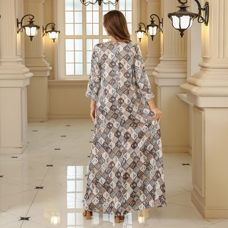 Elegancka sukienka z nadrukowanym, wysadzanym diamentami szlafrokiem, długa spódnica dla muzułmanek_voghion.com