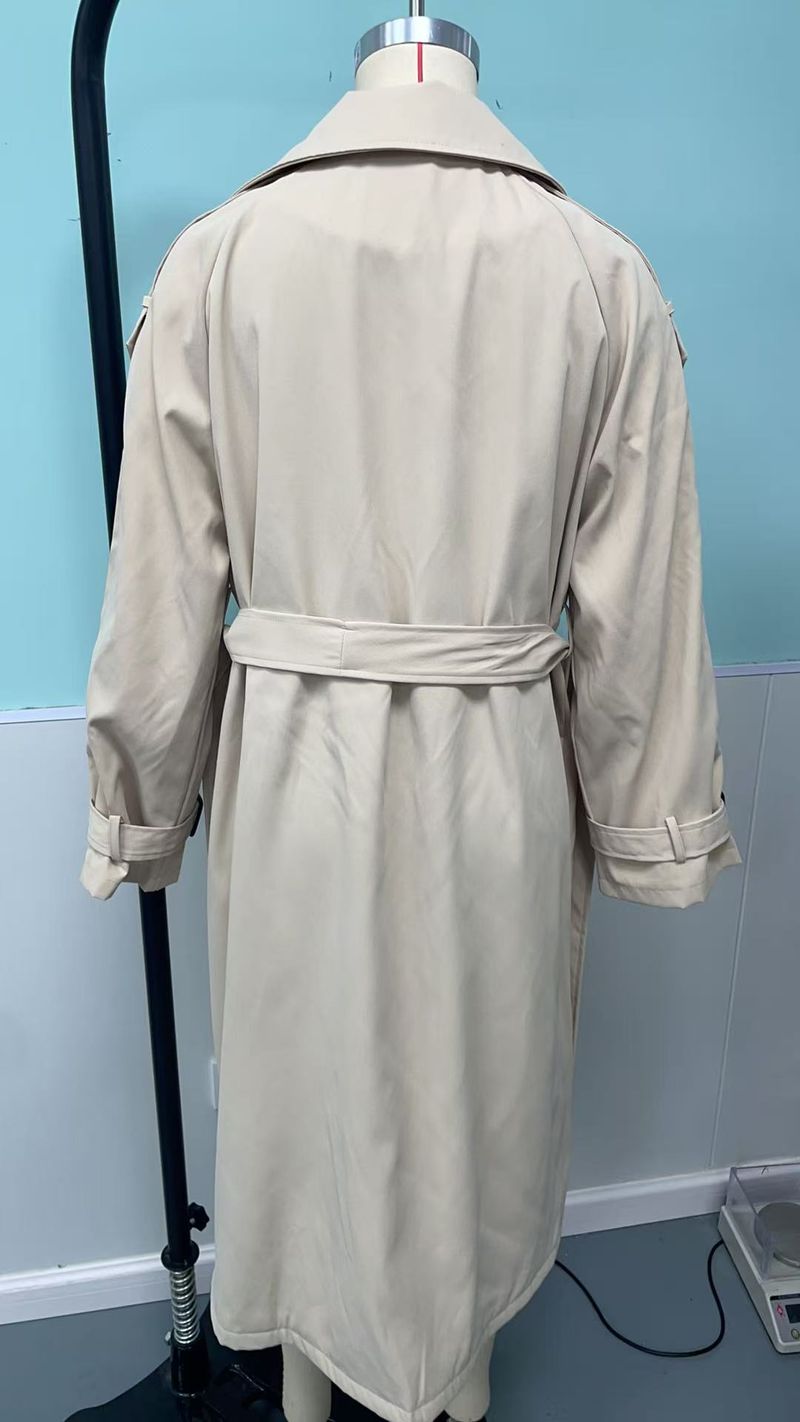 Trench lungo da donna con cintura - foderato in pile, doppiopetto, elegante e comodo per autunno inverno (XS-XXL)_voghion.com