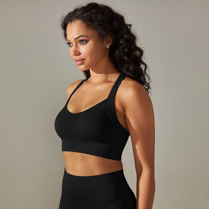 Women's Clothing seamless knitted cross beautiful back solid color sports bra yoga wear tops running fitness bra for women_voghion.com