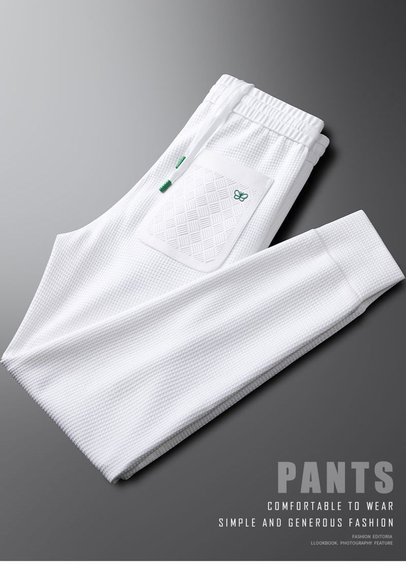Leichte Luxusmode Europäische Waren Frühling Herbst Waffel karierte weiße Hosen für Herren Slim Fit und weich lässig_voghion.com