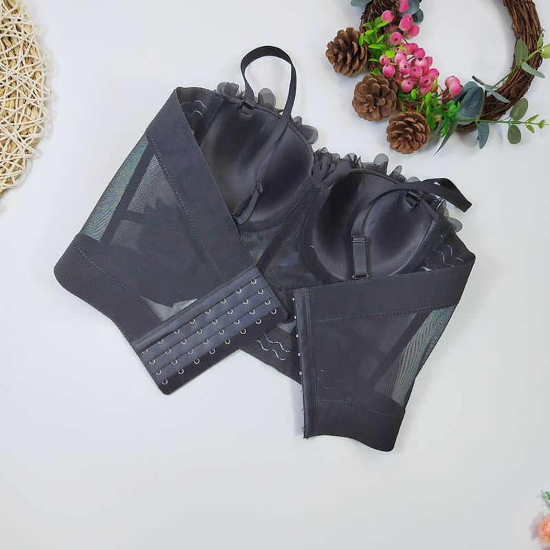 Women's Clothing Lace Mesh Fishbone Sling Short With Chest Pad Flower Small Vest Outer Wear Bottoming Chest Wrap French Beaded Top_voghion.com