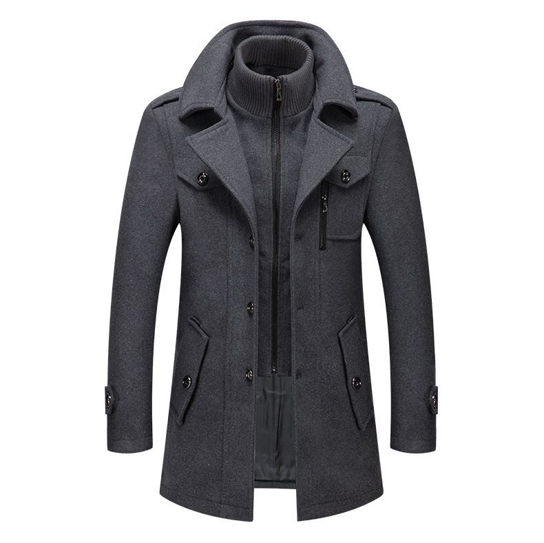 Herenkleding Herfst en Winter Heren Zakelijke Wollen Jas Modieuze Dubbele Kraag Koudebestendige Wollen Jas_voghion.com