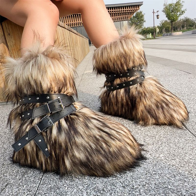 Botas de invierno con plataforma plana estilo punk para mujer, con tachuelas y piel sintética: antideslizantes, cálidas y a la moda (varios colores y tallas disponibles)._voghion.com
