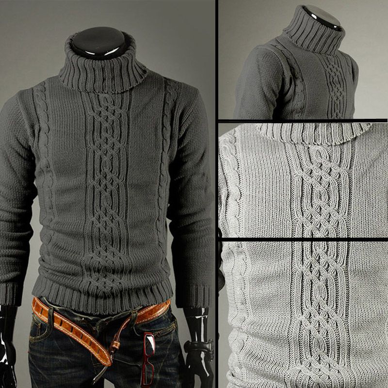 Herrenbekleidung neuer dicker Rollkragenpullover für Herren, langärmeliger warmer Pullover für Herren_voghion.com