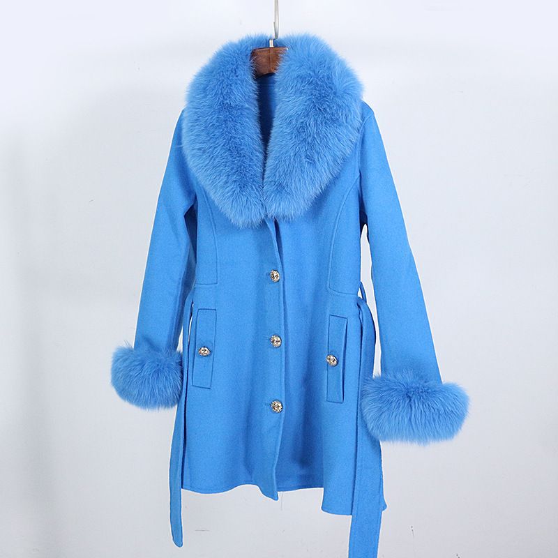 Women's Clothing new autumn and winter mid length thickened slim fit detachable collar wool coat_voghion.com
