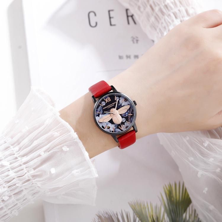 OB Little Bee Orologio al quarzo in stile cinese con conchiglia impermeabile e quadrante nero, stile letterario, stile studentessa_voghion.com