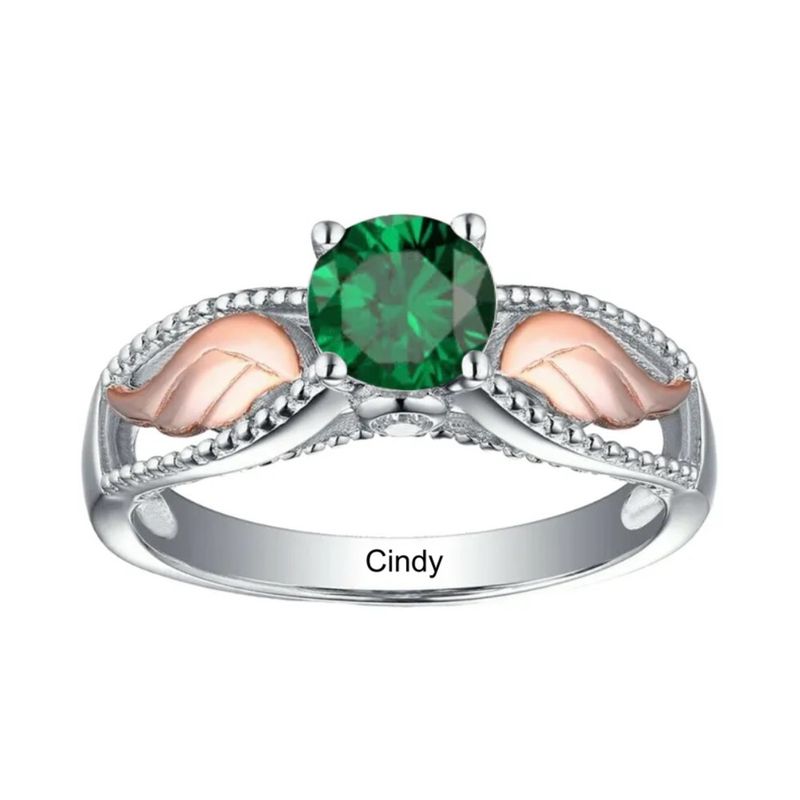 Zircon Angel Wings Ring Birthstone Name Engraving Personalized_voghion.com