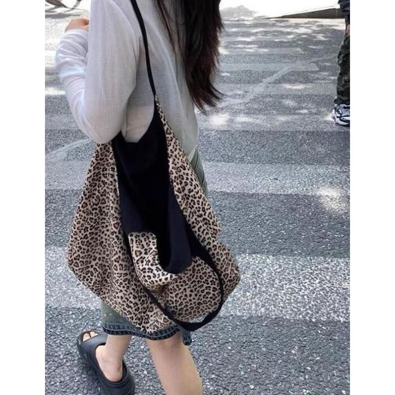 Sac à main léopard rose pour femme, version coréenne, style blog, sac à bandoulière double face, sac à bandoulière tendance_voghion.com