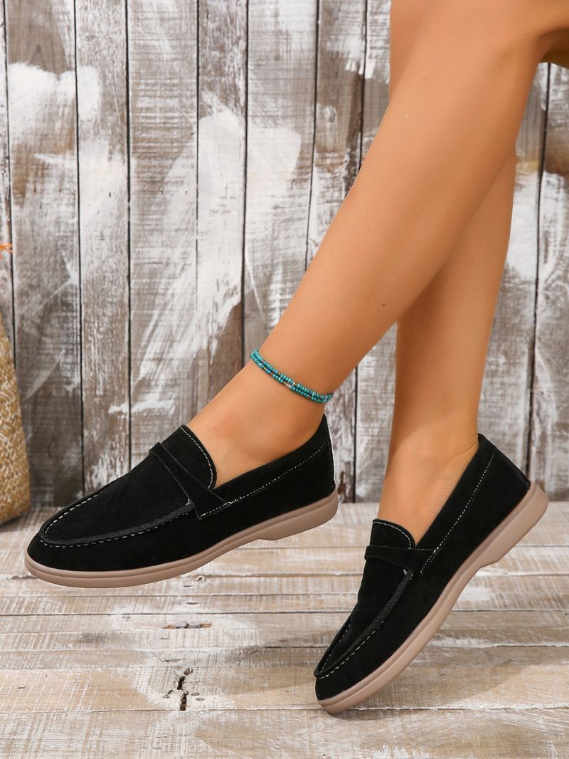 Slip-On-Loafer für Damen, mattierte, flache Retro-Einzelschuhe, große Freizeitschuhe_voghion.com