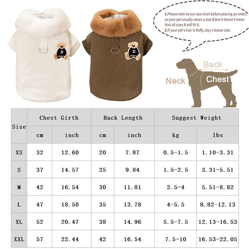 Winter Coat Dogs, Windproof Jacket With Fur Collar And Bear Print, Warm Outfit For Puppies By PawParty Store_voghion.com