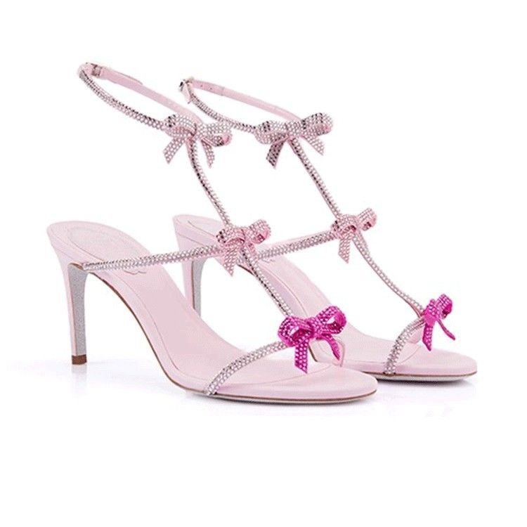 Women's Elegant Bow Knot Rhinestone Strappy Sandals - Open Toe High Heel Roman Shoes With Thin Heel For Summer With Stiletto Heels._voghion.com
