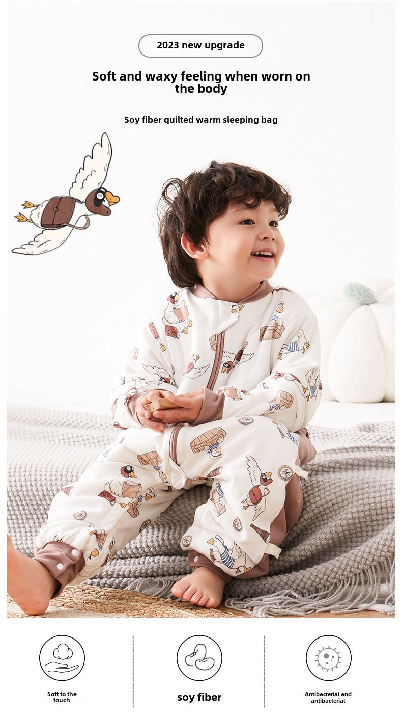 Baby-Steppschlafsack mit geteiltem Bein, Anti-Tritt-Steppdecke, verdickter Overall für Herbst und Winter, antibakterieller Babyschlafsack aus reiner Baumwolle, Neu_voghion.com