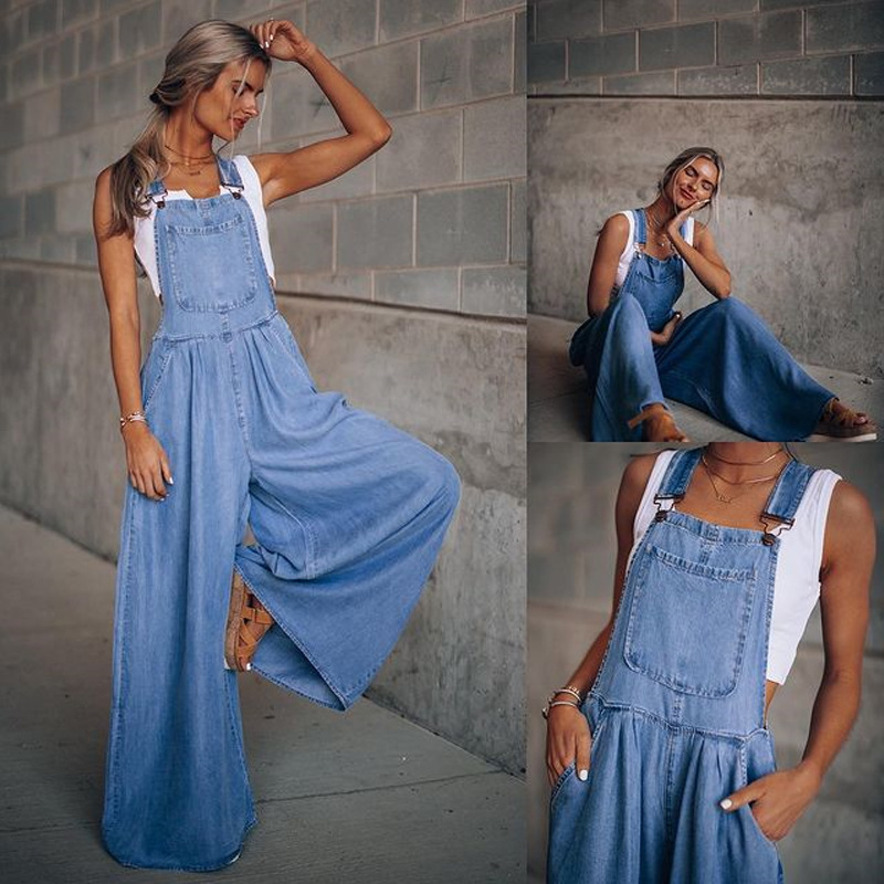 yeni kadın gevşek yan cep kolsuz denim tulum_voghion.com