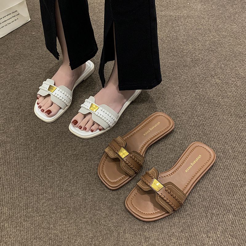 Plus Size Women's Shoes 24 New Style One-Strap Woven Comfortable Fashion Versatile Flat Slippers For Women_voghion.com