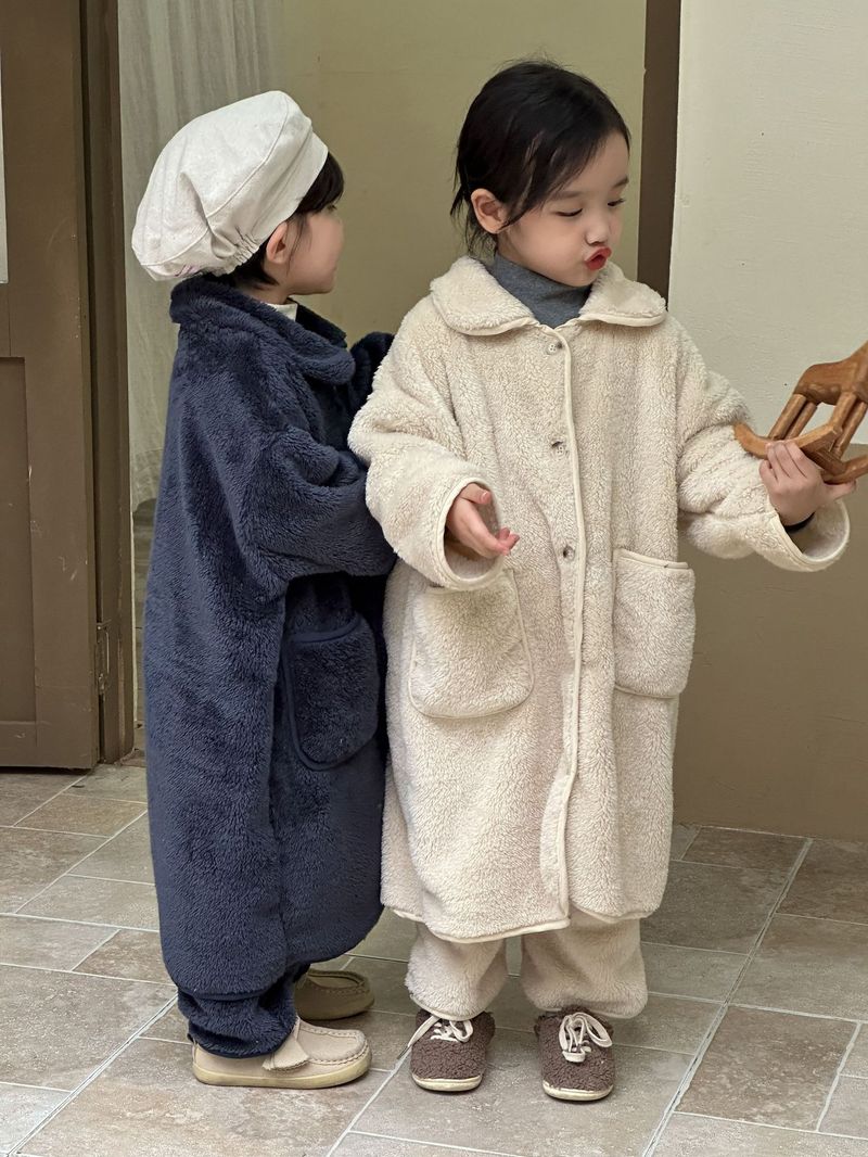 Pijamas de franela para niños, camisón largo de otoño/invierno para bebés, conjunto de ropa de casa de terciopelo Coral para niños y niñas_voghion.com