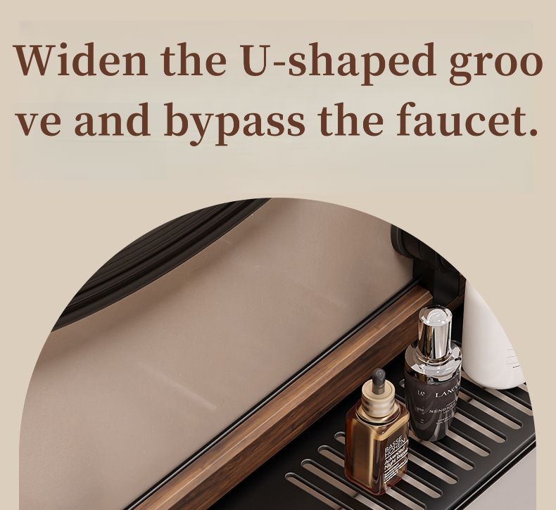 Waschbeckenständer mit Spiegel, Saugnapf und Ablagefach aus Walnussholz – ideal als Organizer ohne Bohren._voghion.com