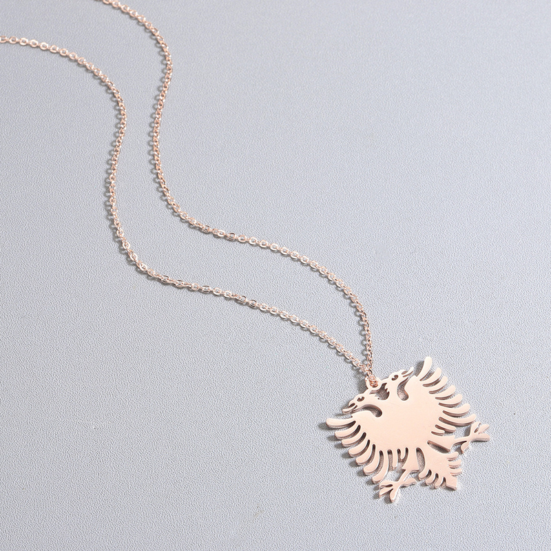 Fashion Casual Albanian Eagle Pendant Necklace For Women Men Double Headed Eagle Animal Stainless Steel Choker Chain Jewelry_voghion.com