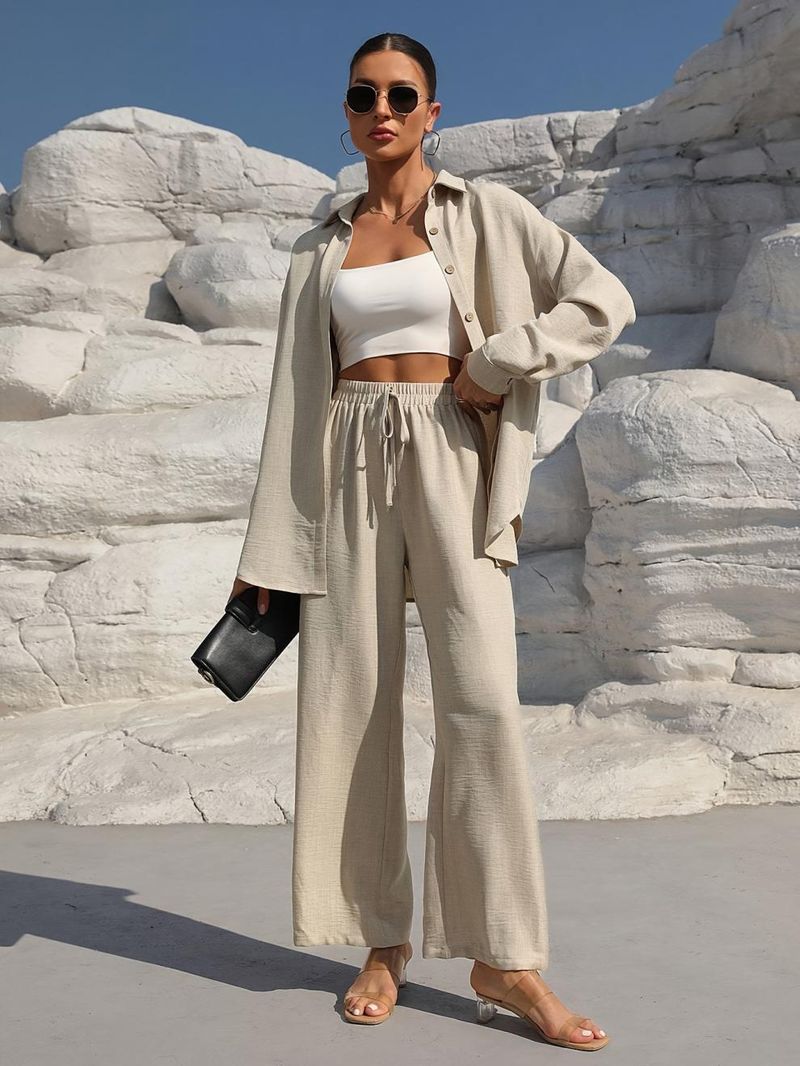 Pantaloni larghi a due pezzi da donna, modello casual_voghion.com