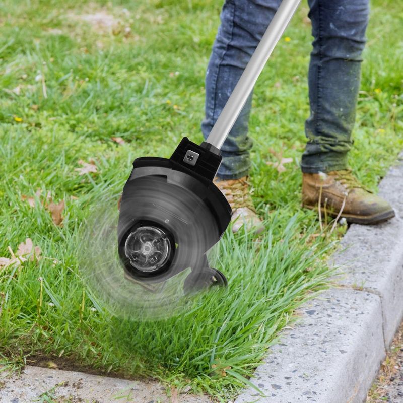 21V Electric Edger Cordless String Trimmer Grass Mower Eater Bush Cutter With 16800RPM 2x 3000mAh Batteries 3.6-4.6FT Length 90° Rotatable Angle Saw Blade Steel Blade String Blade_voghion.com