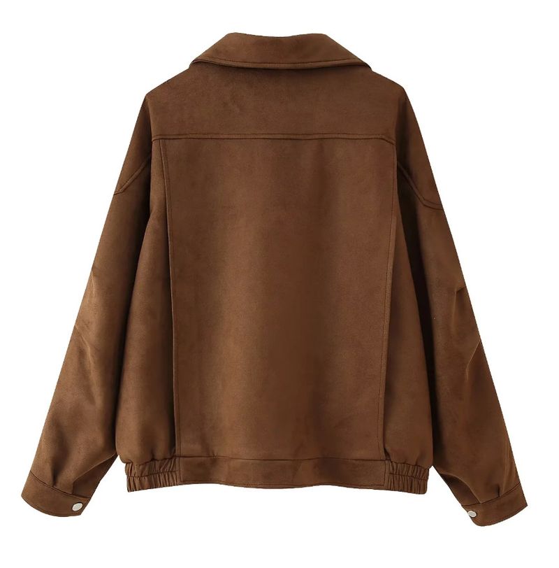 Stylish Short Biker Jacket For Women - Trendy Casual Outerwear With Stand Collar & Zipper Closure, Polyester Fabric, Slim Fit, Dark Brown_voghion.com