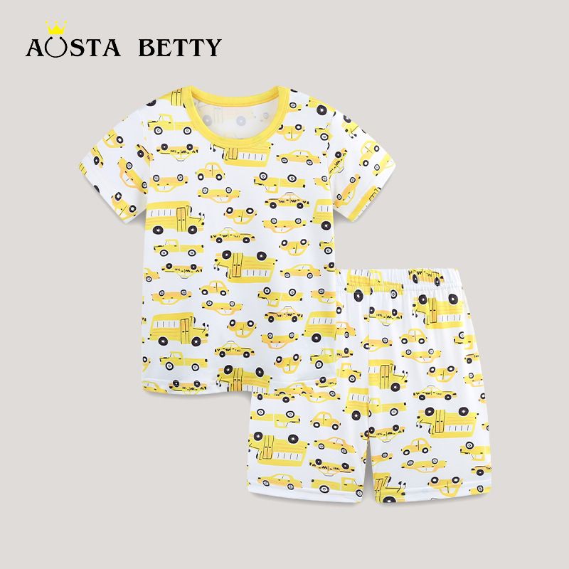 25 Summer New Boys' Short Sleeve Homewear Two-Piece Set European And American Style Car Print Round Neck Children's_voghion.com