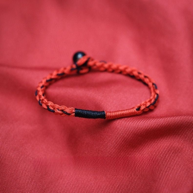 RedBi Rabbit Same Devil Red Black American Street Style Zodiac Year Niche Design Woven Bracelet_voghion.com