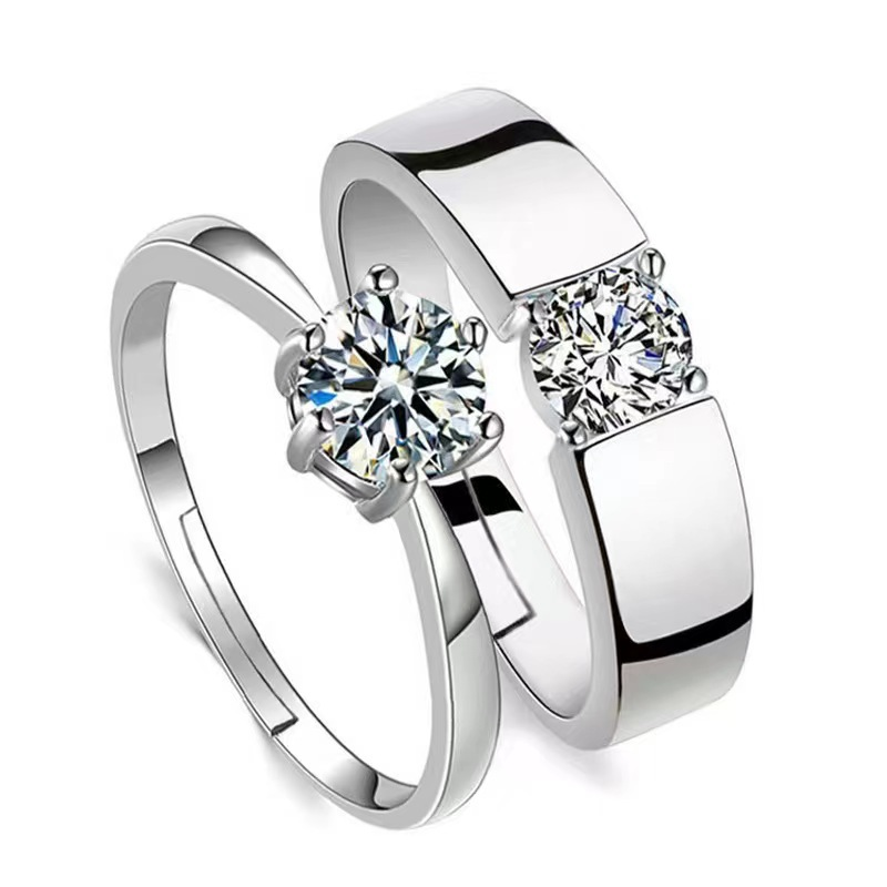 Hot Sales Moissanit Zirkon Verlobungsring fir Männer a Fraen - Klassesche Sechs-Krallen-Koppelring_voghion.com