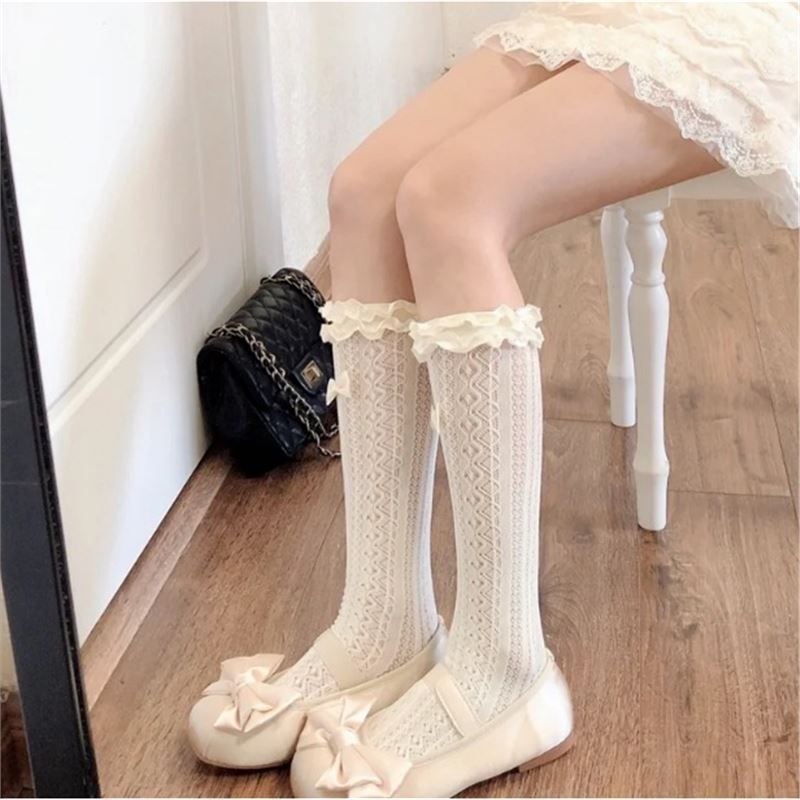 2025 Sweet Over-the-Knee Mid-High Soft Girl Lolita Princess Hollow Mesh Lace Socks For Women_voghion.com