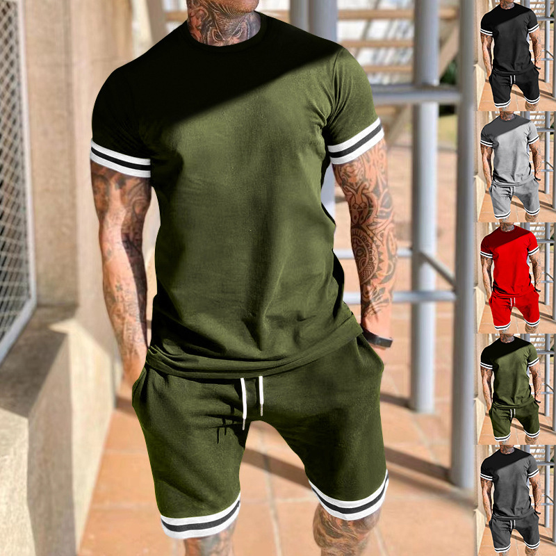 2024 men's short sleeved shorts two-piece casual sports youth spring/summer set_voghion.com