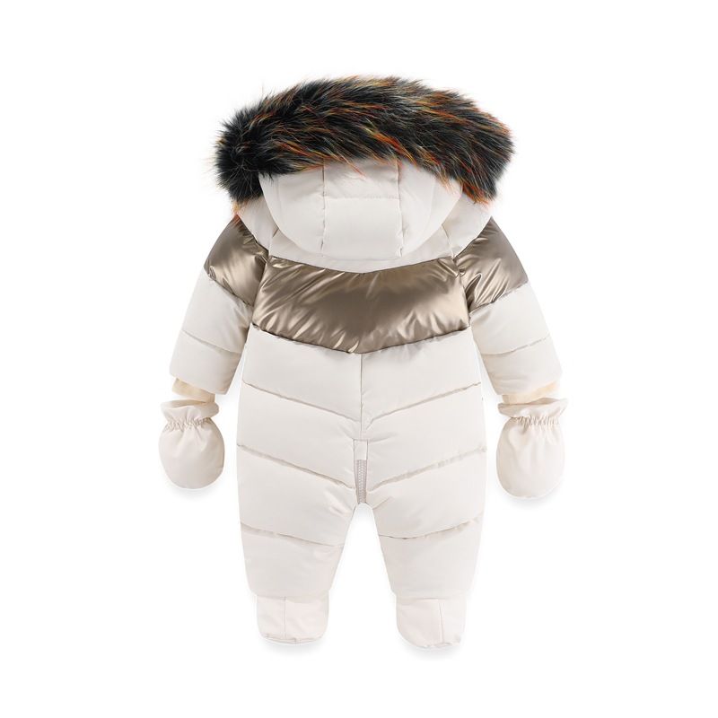 Warm Winter Baby Romper With Fur Hood & Mittens - Soft Fleece-Lined Jumpsuit For Toddlers (1-3 Years, 80-100cm) - Windproof Polyester - Snowsuit _voghion.com
