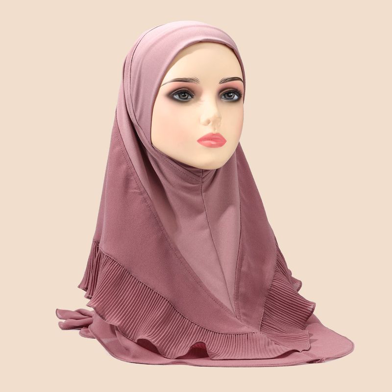 Women's Hijab solid color women's pullover headscarf crystal linen chiffon double layer ruffled scarf comfortable and breathable_voghion.com