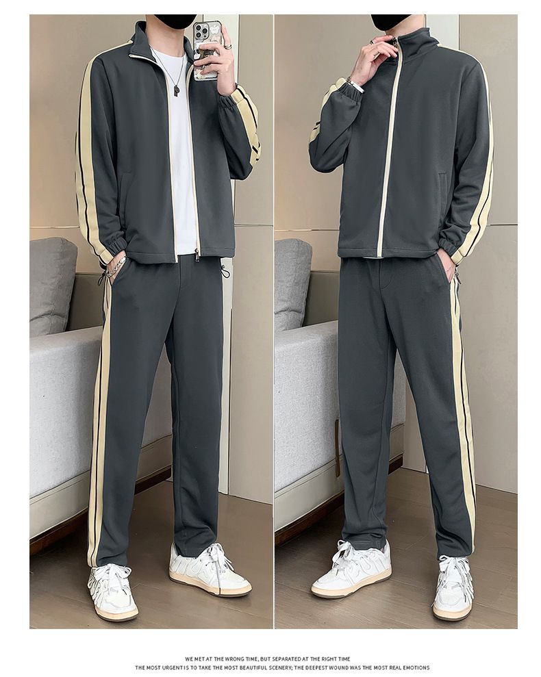 Autumn New Casual Sports Suit Men's Cardigan Jacket With Straight Leg Sweatpants, Trendy And Fashionable Two-piece Set_voghion.com