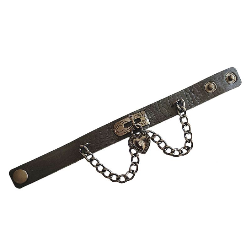 Personalized Punk Style Heart Lock Pendant Chain Adjustable Leather Bracelet Wristband_voghion.com