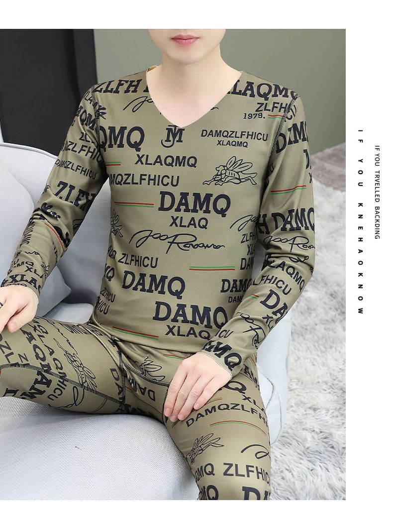 Men's Thermal Underwear Set Winter Warm Seamless V-Neck Base Layer Top & Bottom Stretchy Comfort Fit High Elasticity Grey/Black/Green_voghion.com