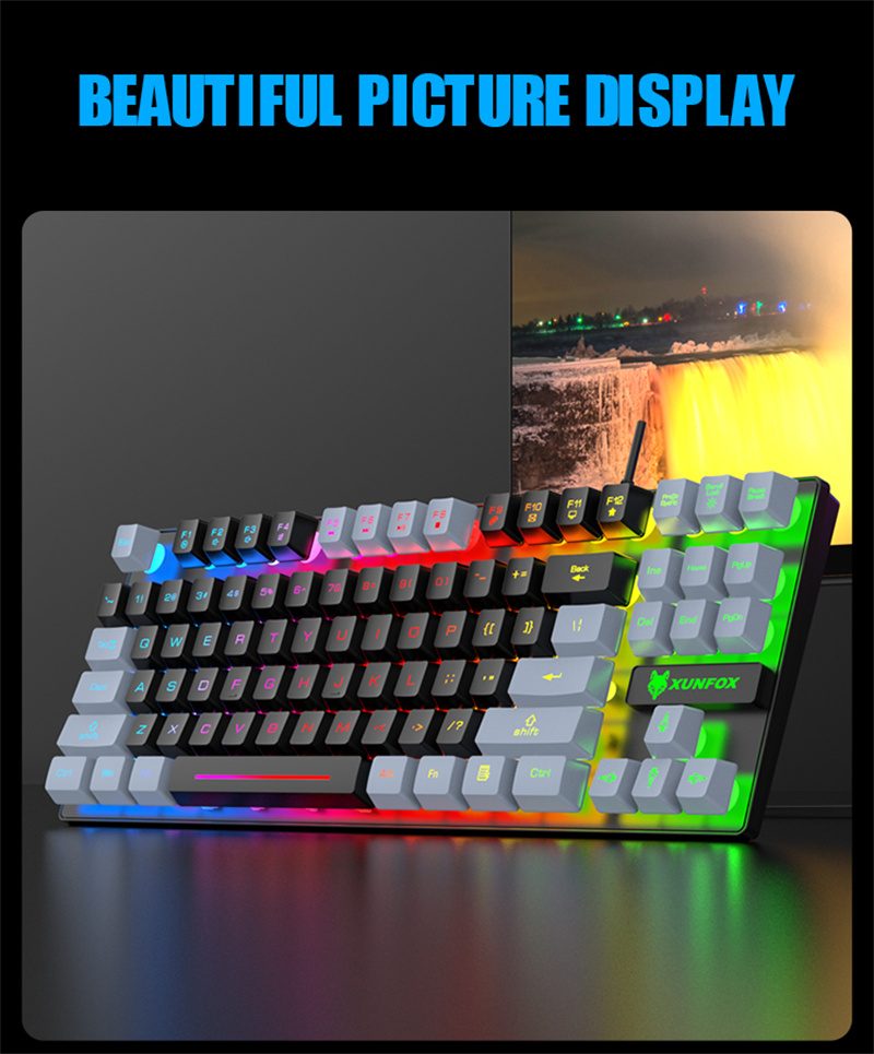 Rainbow K Retroilluminazione cablata Pellicola bicolore Tasto tastiera Interfaccia USB Tocco meccanico Gioco Tasto ufficio tastiera ey_voghion.com