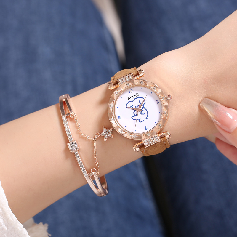 2024 2024 Amadi New Cute Bear Simple Cute Watch+bracelet Gift Box Women's Fashion Quartz Watch_voghion.com