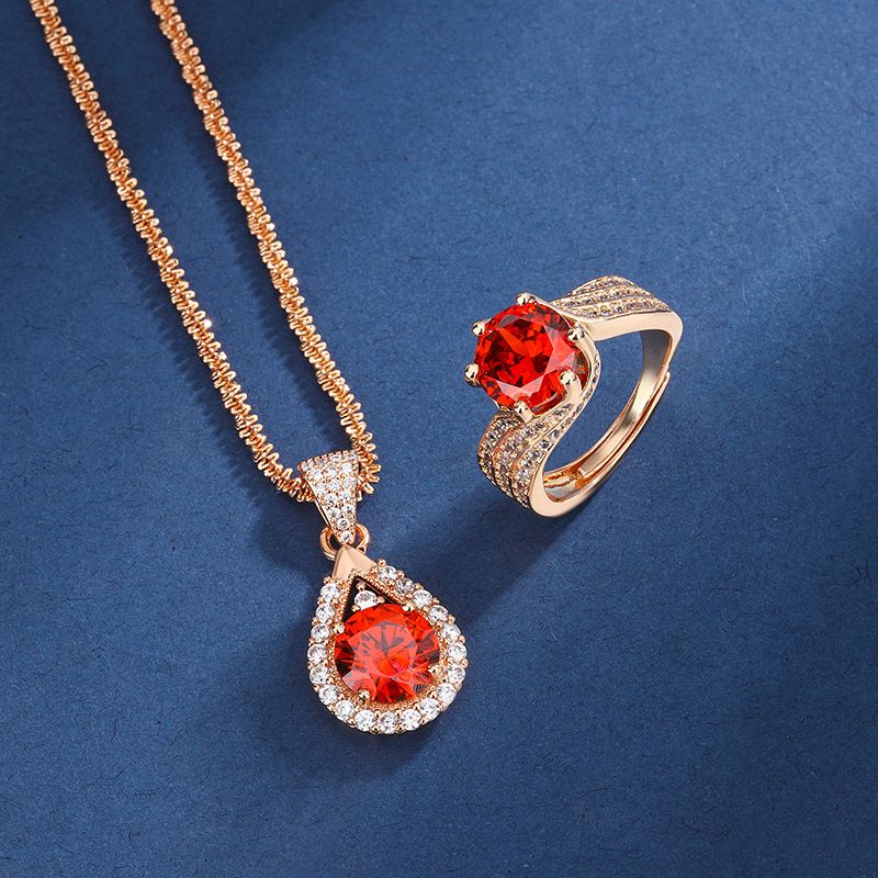Neuer 3-Karat-Granatapfel-Rot-Zirkon-Champagner-Goldschmuck Bunter Schatz-Anhänger Leichter Luxus-Hochwertiger Ring für Damen_voghion.com