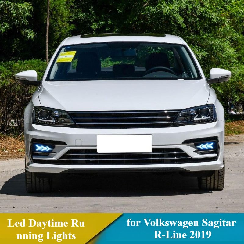 Voor Volkswagen VW Sagitar R-Line 2019 Led-dagrijverlichting 12V DRL Mistlampen voor de voorbumper met dynamische gele richtingaanwijzer_voghion.com