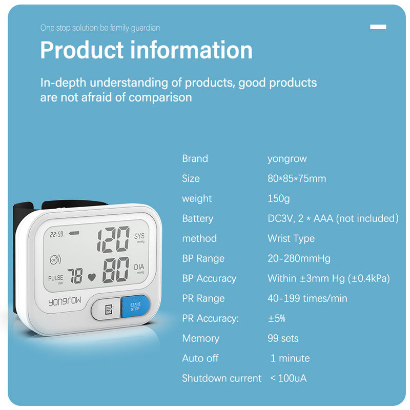 Automatisches digitales Handgelenk-Blutdruckmessgerät, Blutdruckmessgerät, Tonometer, Tensiometer, Herzfrequenz-Pulsmesser, BP-Monitor_voghion.com