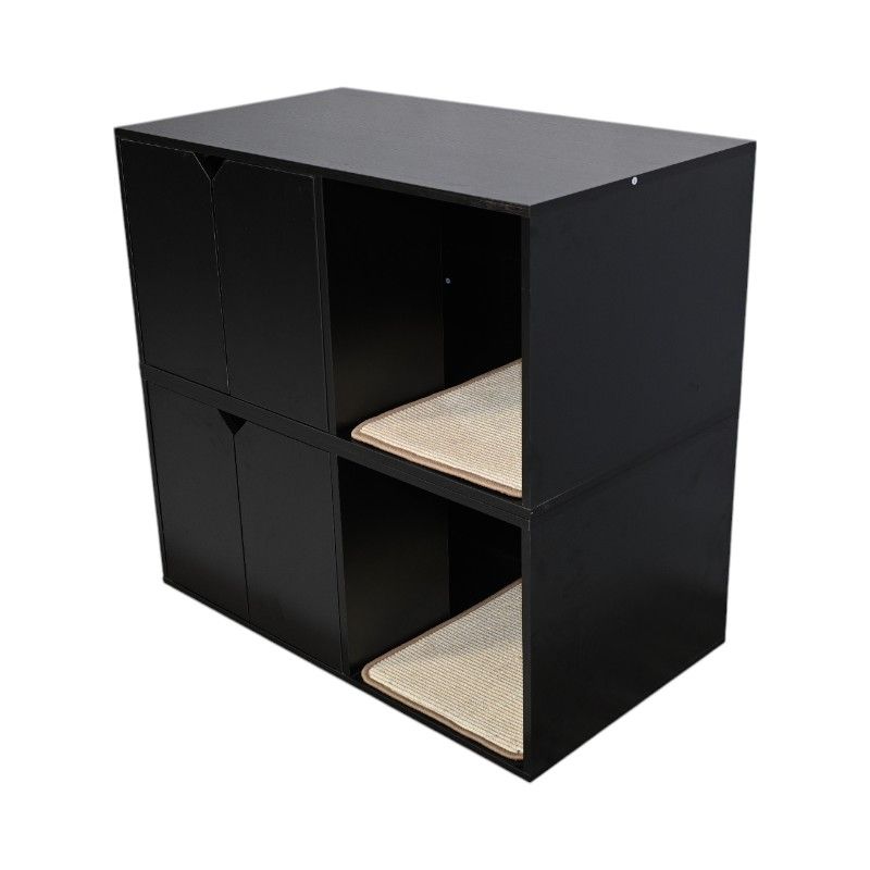 35.83" Cat Litter Box Enclosure Hidden Furniture (Scratch Pad Included), Modern Black Cat House With Corrugated Cardboard Scratching Pad - 35.83" X 20.47" X 17.05", 52 Lbs_voghion.com