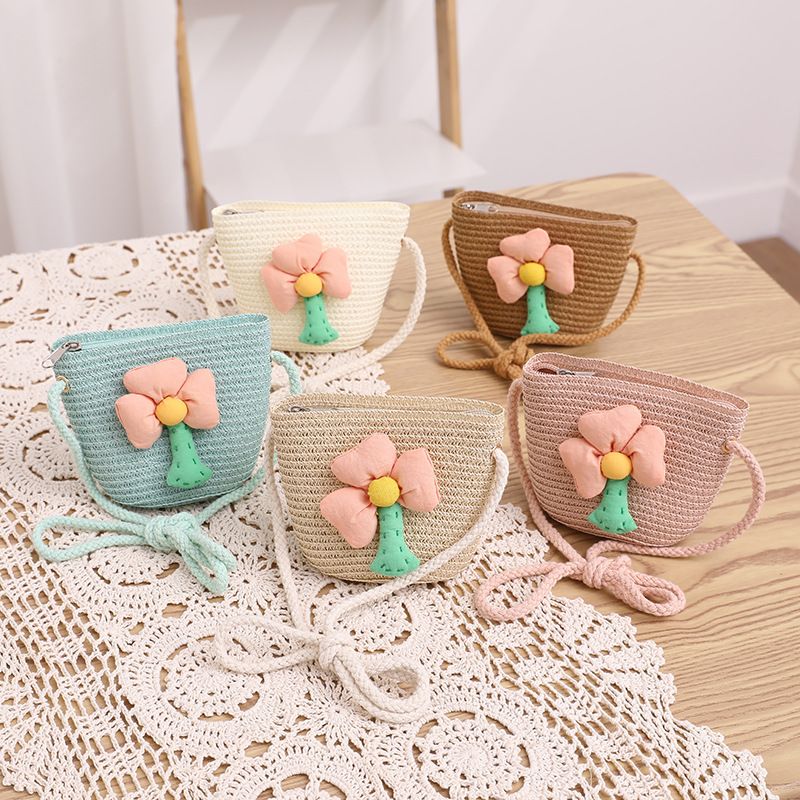 Set di borse di paglia estive per bambine con protezione solare per bambini, dolce e carina bambina, cappello parasole a tesa larga, cappello alla moda_voghion.com