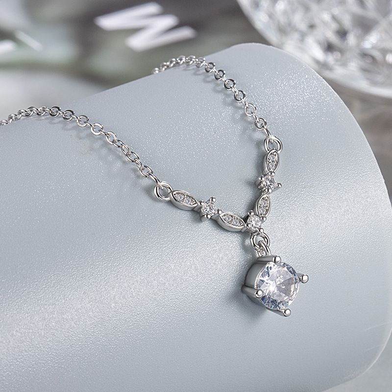 Mode Echtgeld Sterg Sier Wassertropfen Runde Kristall Charm Anhänger Halskette für Frauen Mädchen Hochzeit Partei Schmuck Geschenk_voghion.com