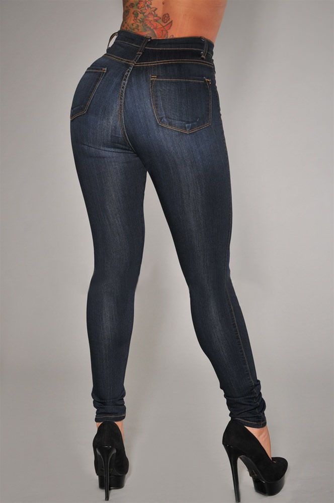Pantalon en denim coupe slim stretch taille haute pour femmes européennes et américaines taille plus_voghion.com