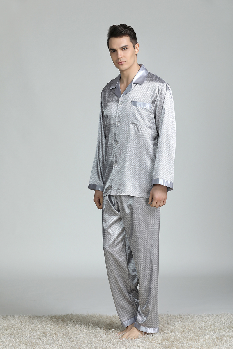 herrsimitation pyjamas långärmad siden hemkläder herr pyjamas med tryck_voghion.com