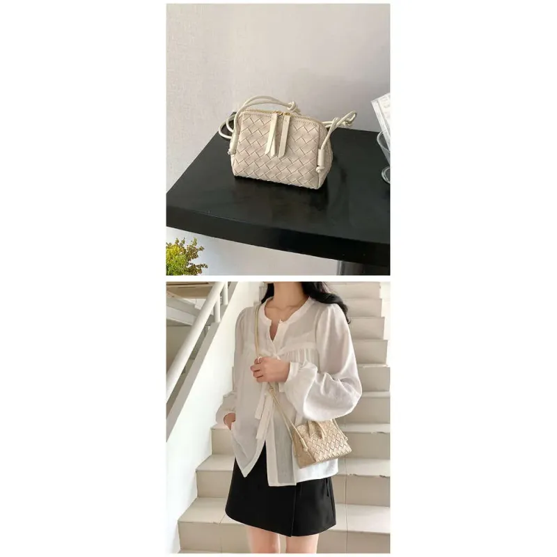 New Single Shoulder Crossbody Summer Versatile Small Square Double Zipper Textured Woven Bag For Women_voghion.com