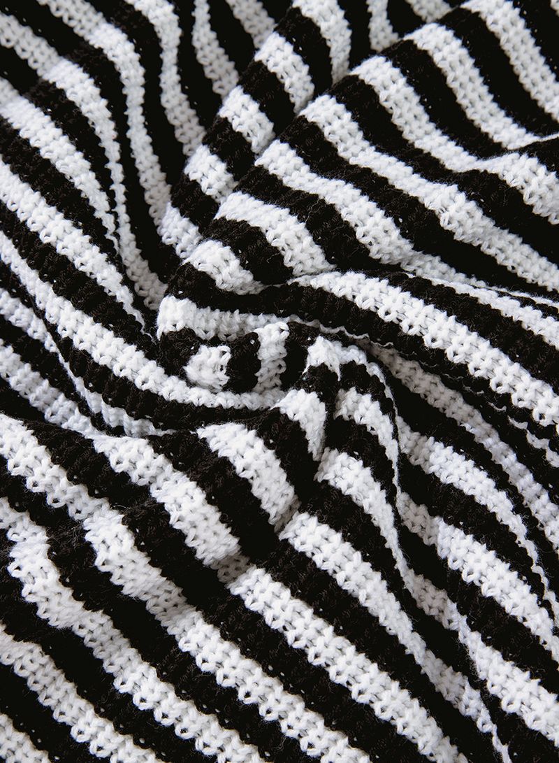 Shiyig Fashio Versatile Hooded Kitted Wome's Witer New Style Striped Itercolor Zipper Stad up Collar Sweater_voghion.com