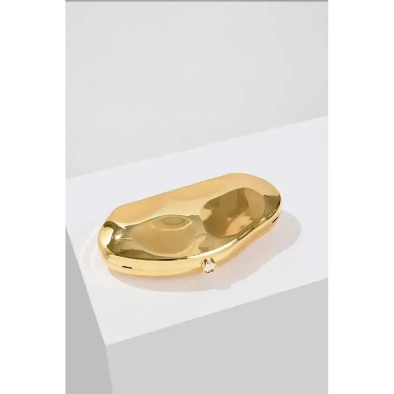 Designer 2025 Fashion Acrylic Egg Shape Clutch For Wonen Gold Sier Evening Party Shinny Metal Box Shoulder Crossbody_voghion.com
