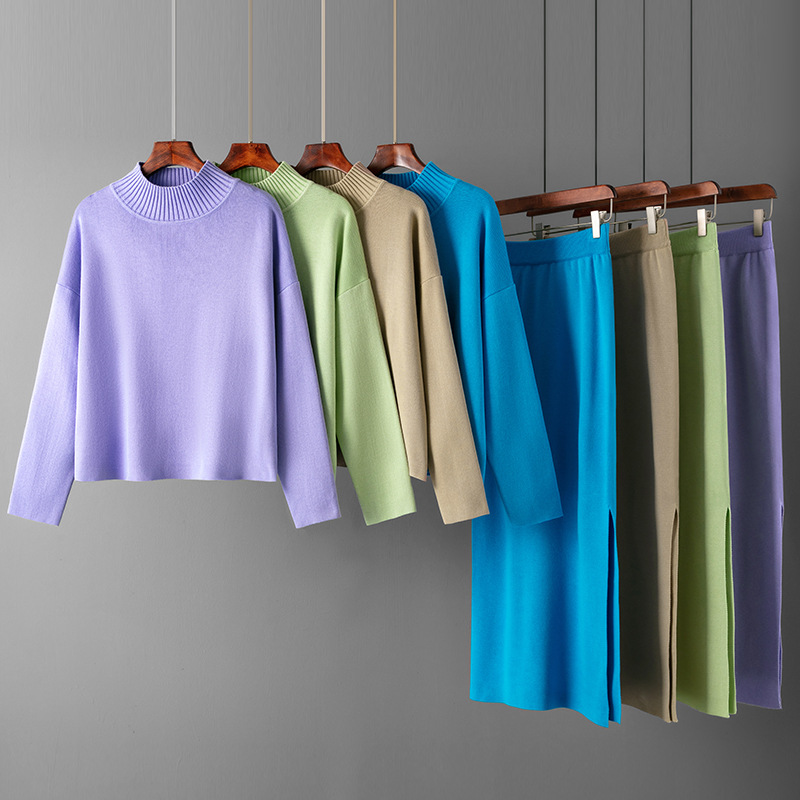 Vêtements pour femmes vêtements pour femmes 2023 automne nouvelle mode décontractée jupe longue costume deux pièces pull en gros_voghion.com